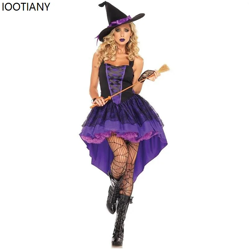 

Halloween Adult Sexy Witch Women Purple Swallowtail Witch Dress Costume Carnival Party Witch Queen Fantasia Cosplay Costume 2025