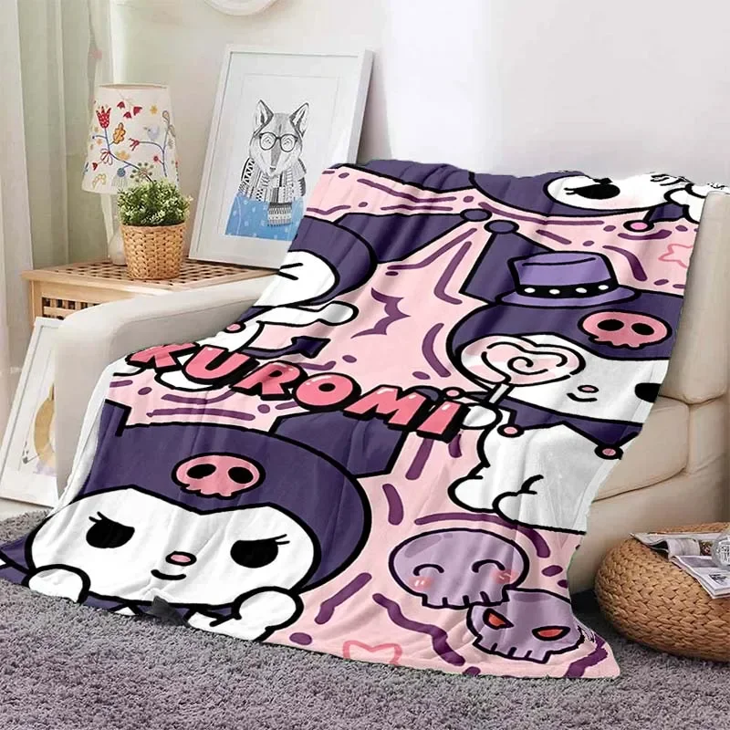 Japanese Sanrio Kuromi Printed Flannel Fluffy Fleece Throw Camping Blankets for Children Sofa Throw Thin Blanket Fashion Gift