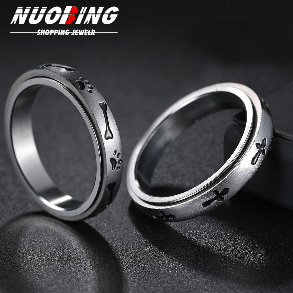 Rotatable Metal Cross Ring For Men Women Animal Stainless Steel Ring Punk Gothic Simple Accessories Christian Jewelry Gift