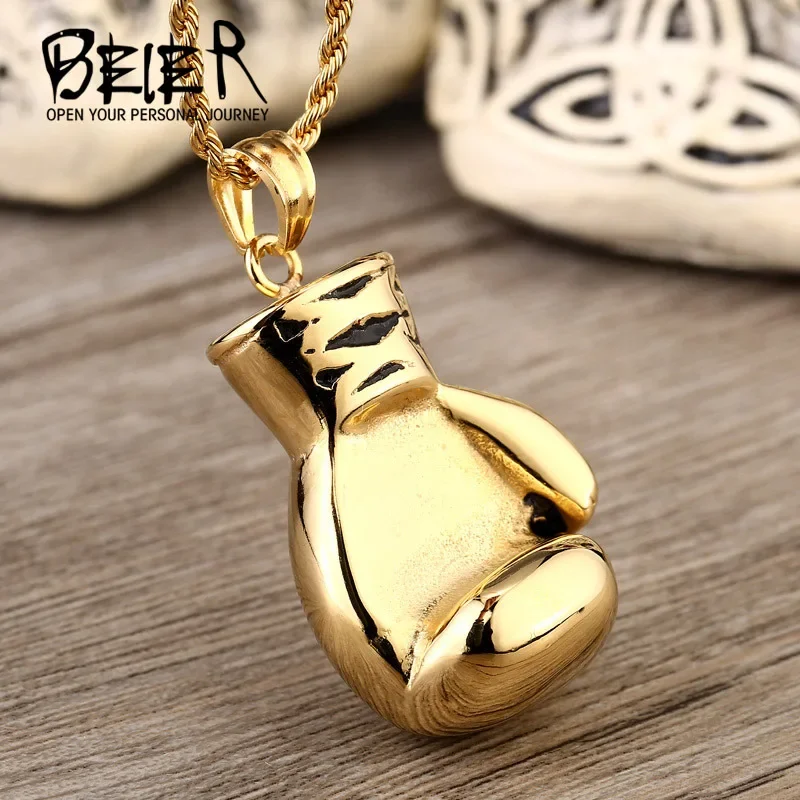 Beier Stainless Steel  simple Sports boxing gloves Pendant Minimalist style Chain Necklace men Jewelry BP8-117