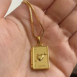 Vintage Moon Heart Square Geometric Photo Frame Locket Necklace for Women Stainless Steel Choker Necklaces Collar Jewelry Gifts