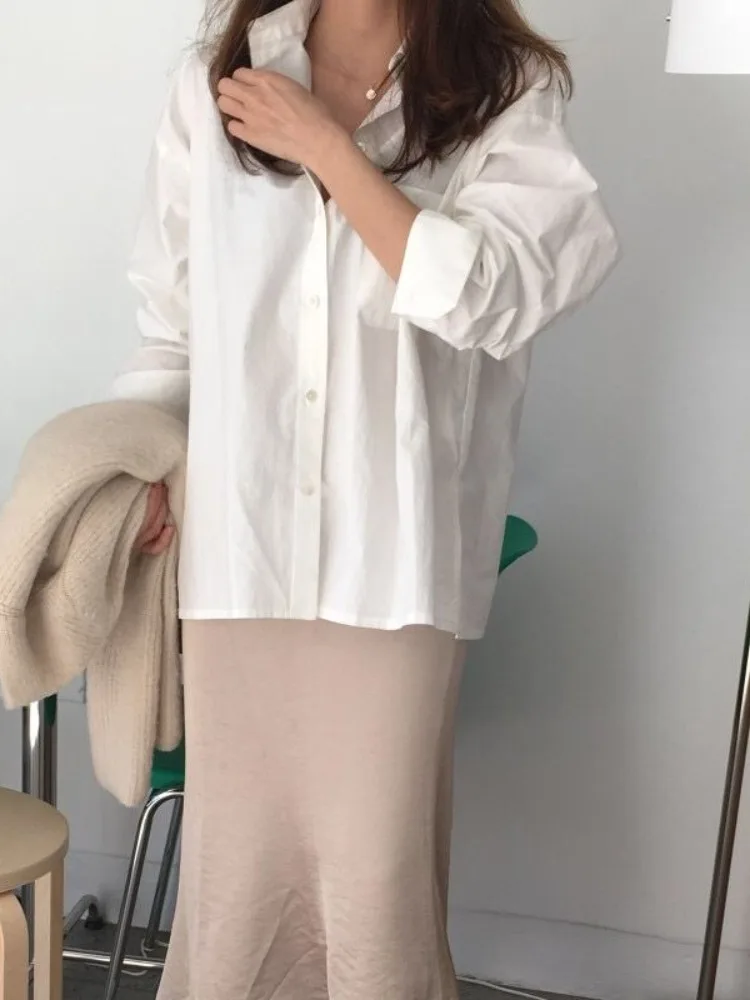 Csa de Manga Larga Estilo Básico Chic para Mujer, Cierre de un Solo Botón, Abertura Lateral, Blusa Hoada Informal para O...
