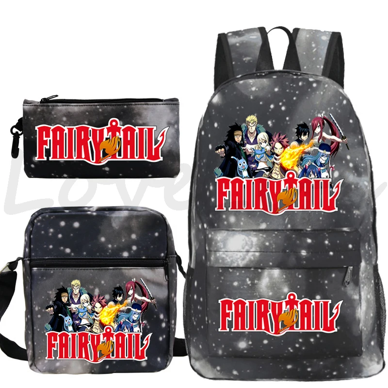 FAIRY TAIL Estudantes Cartoon School Bag, Anime Mochilas para Meninos e Meninas, Sacos de Viagem, Mochila Adolescentes, 3 Pcs por Conjunto