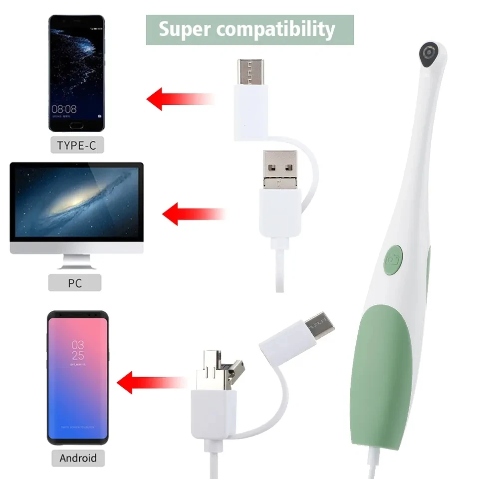1080P HD Intraoral Camera Mini Camera USB 3 IN 1 Connection Visual Examination Endoscope Home Care Tools for Android PC