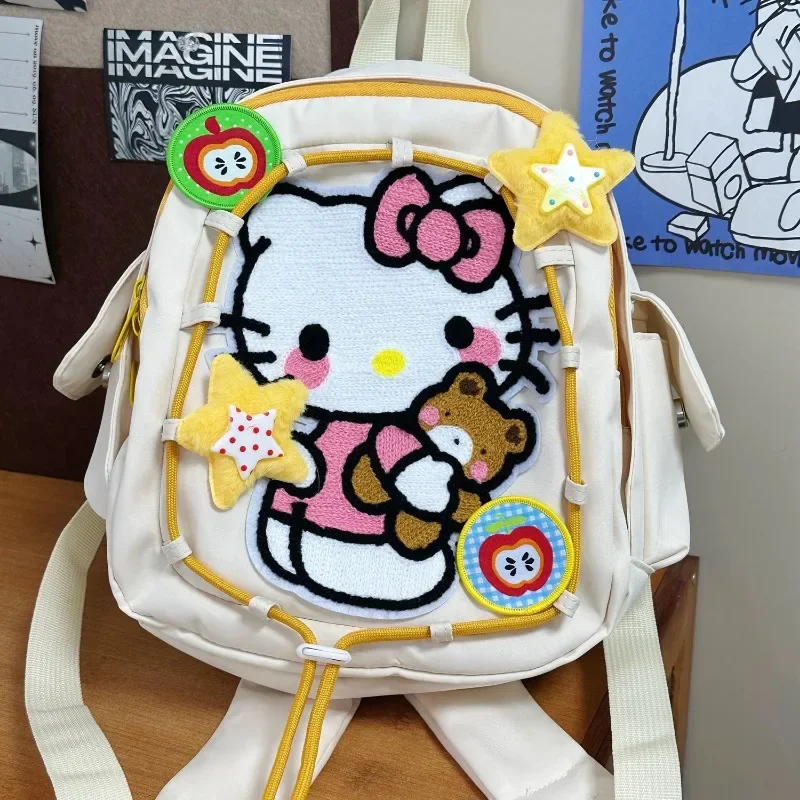 

MBTI Hello Kitty Backpacks for Ladies Anime Print Female Bag Cute Cartoon Fashion Kawaii Patchwork Zips Designer Women Bag