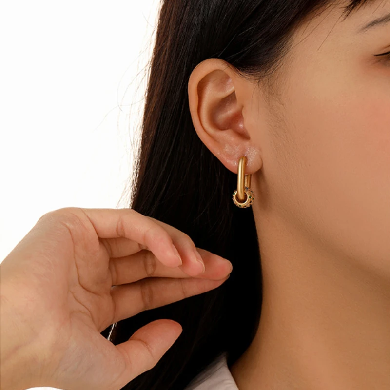 Retro Jewelry Europe American Exquisite Senior Sense Glass Buckle Hoop Earrings For Women Female Party Gift