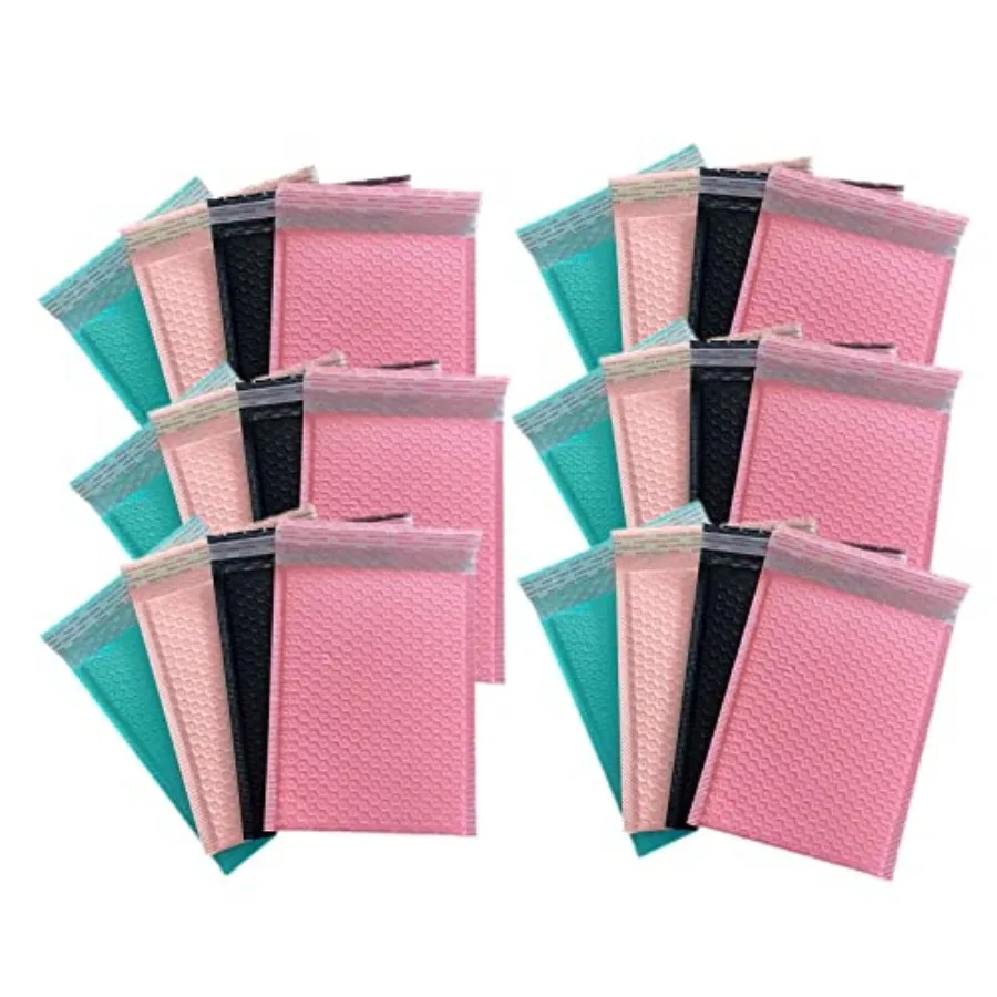 

Small Poly Bubble Lined Mailers Padded 24 Pack 5x7 Inches 4 Colors Pink Green Black Light Pink Shipping Envelopes Self Seal Mai