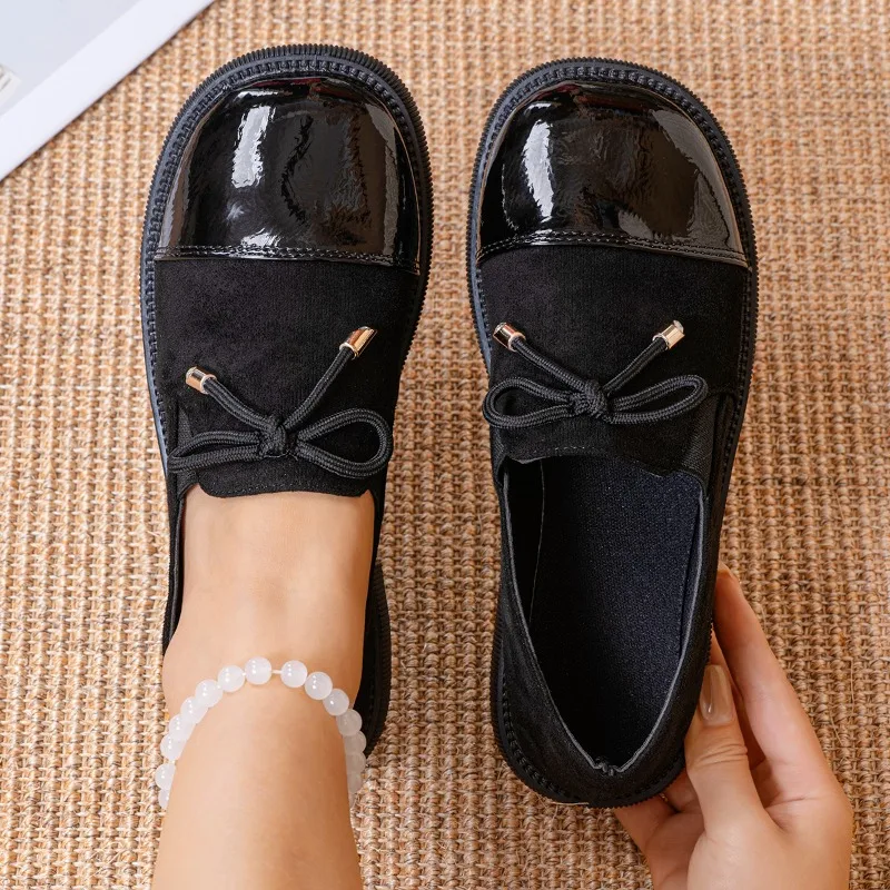 

Autumn Bow Block Heel Single Shoes Fashion Round Toe Deep Mouth Slip-on Soft Sole Low Top Shoes