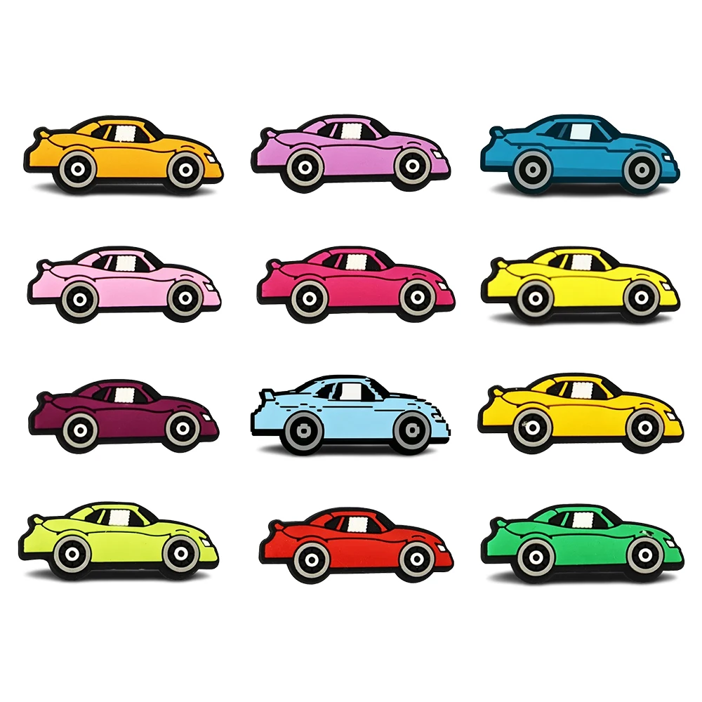 12-24PCS Cartoon Motorcycle car helmet Shoe Charm Wholesale PVC Decor Buckle Detachable Waterproof For Boy Girl Birthday Gift
