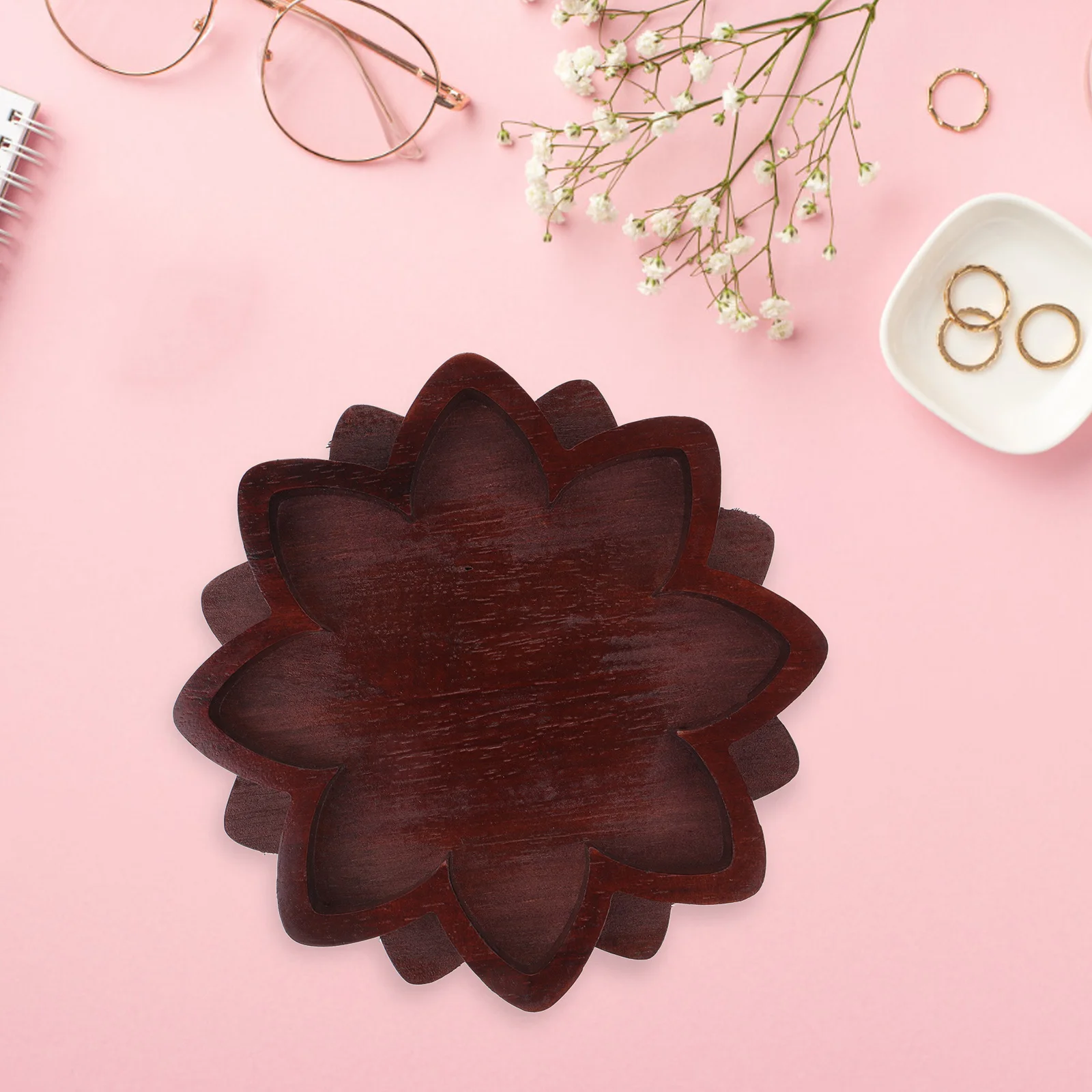 

Lotus Tray Wood Wooden Beads Bracelet Jewelry Display Shape Dresser Stone Necklace Storage Crystal Holder Trinket Storage