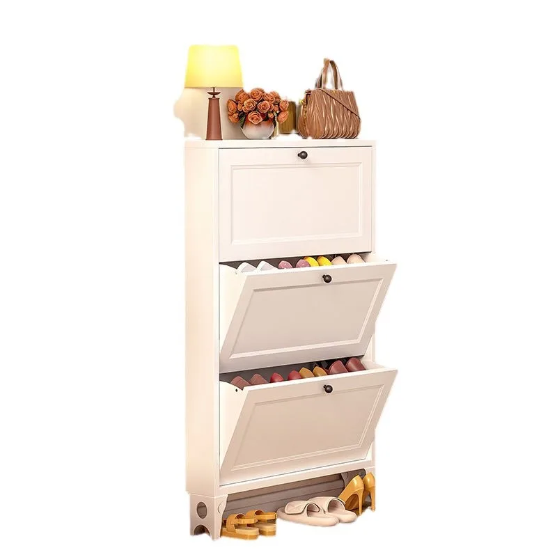 Steel ultra-thin shoe cabinet for household doorway and entryway flip-bottom entryway cabinet