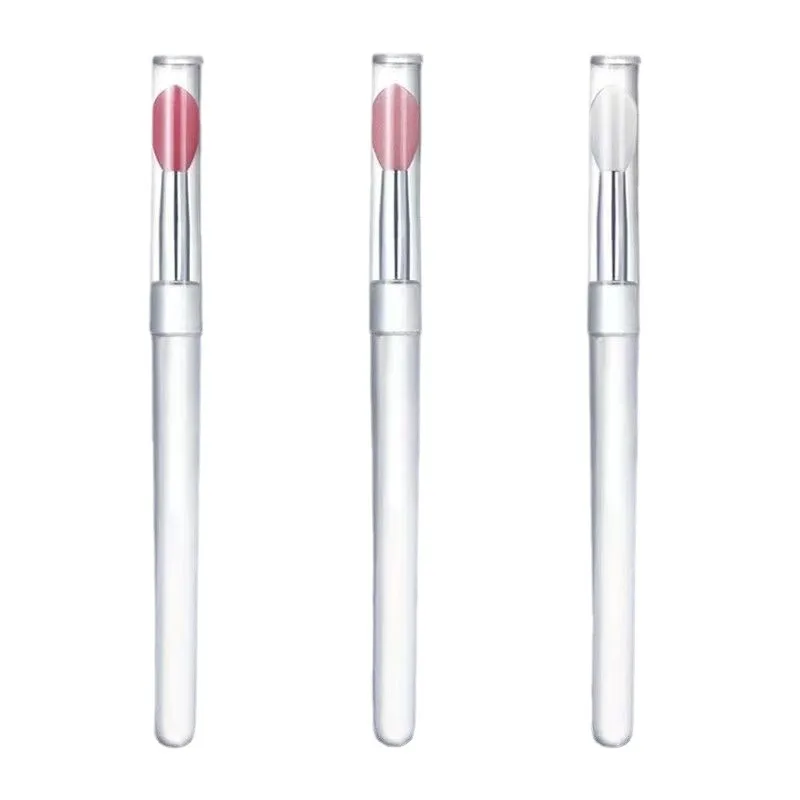 Portátil Silicone Lip Brush com tampa, macio, multifuncional, bálsamo, aplicador, batom, Lipgloss, pincéis de maquiagem, 3pcs