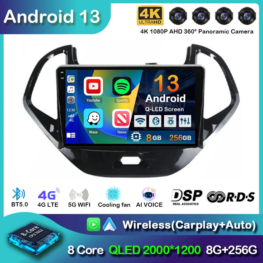 

Автомагнитола Carplay для Ford FIGO KA 2015-2020, мультимедийный видеоплеер на Android 13, GPS, DSP, аудио, стерео, без DVD, типоразмер 2DIN