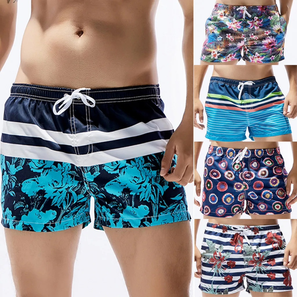 Casual Hawaiian Swimming Trunks For Men Boho Vintage Floral Print Board Shorts Drawstring Double Pocket Trunks Surfing Swim Wear