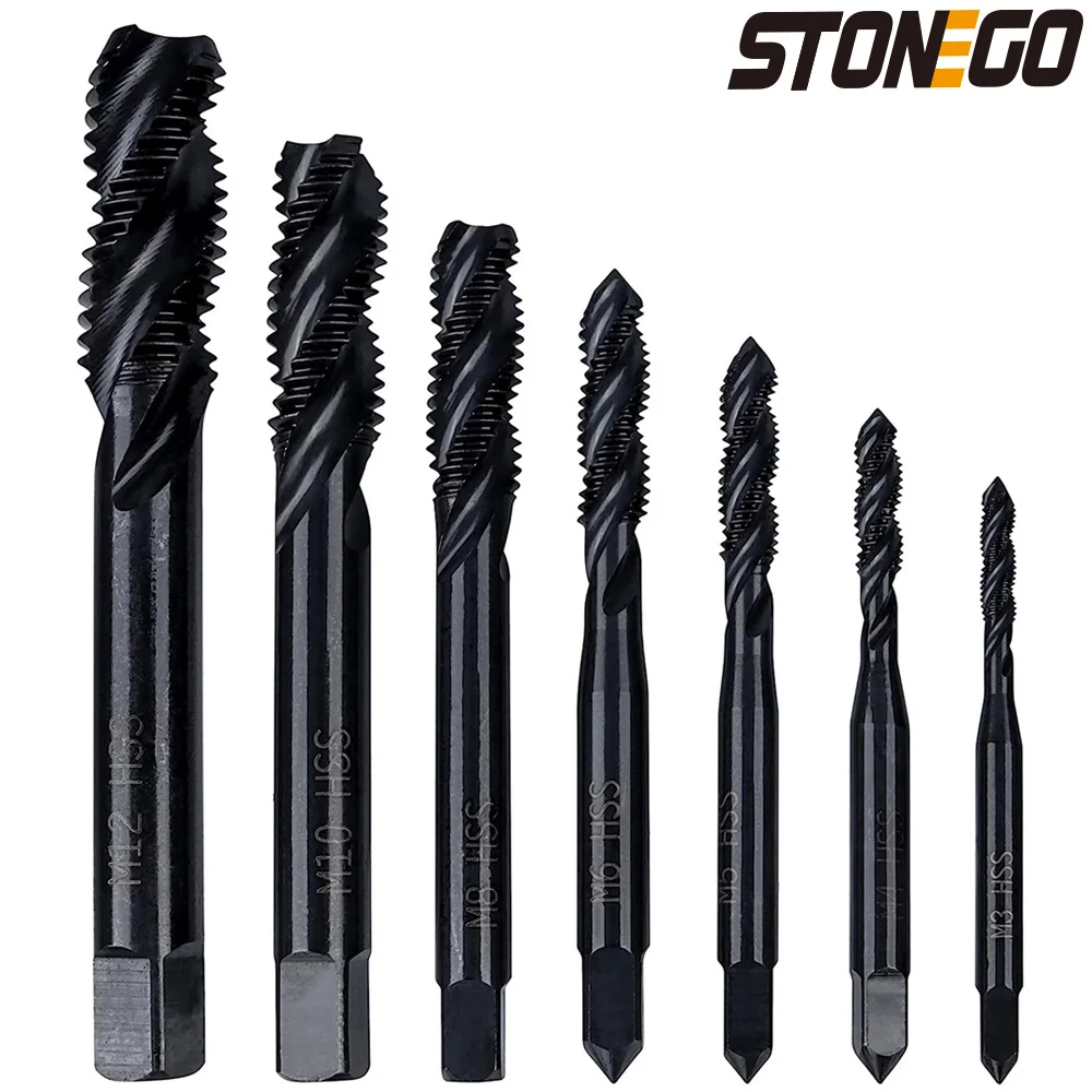 STONEGO HSS 6542 Metric Screw Tap Set - 5PCS/7PCS, Nitride Coated, M3-M12 Threading Drills