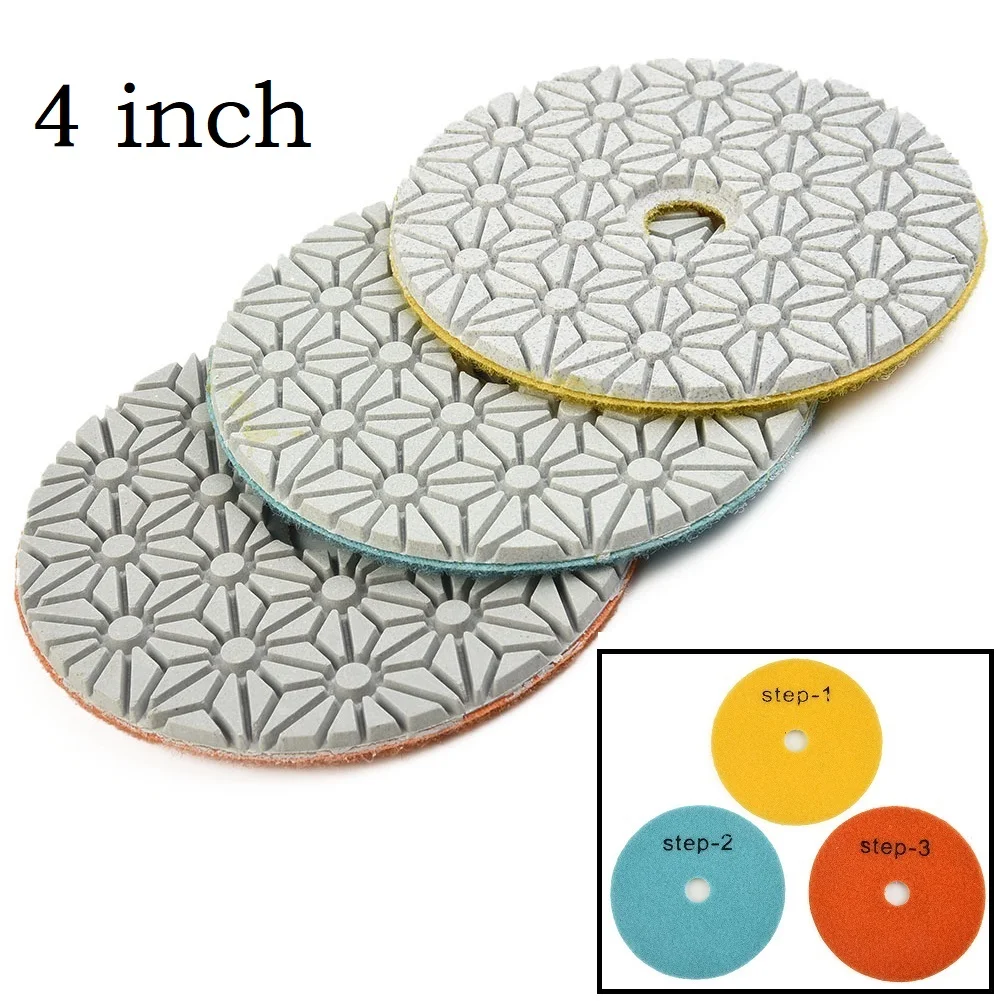 4 Inch Dry/wet Emery 3 Step Polishing Pads Grit 1 2 3 Thickness Sanding Discs For Granite Ceramic Stone Polishing Tool