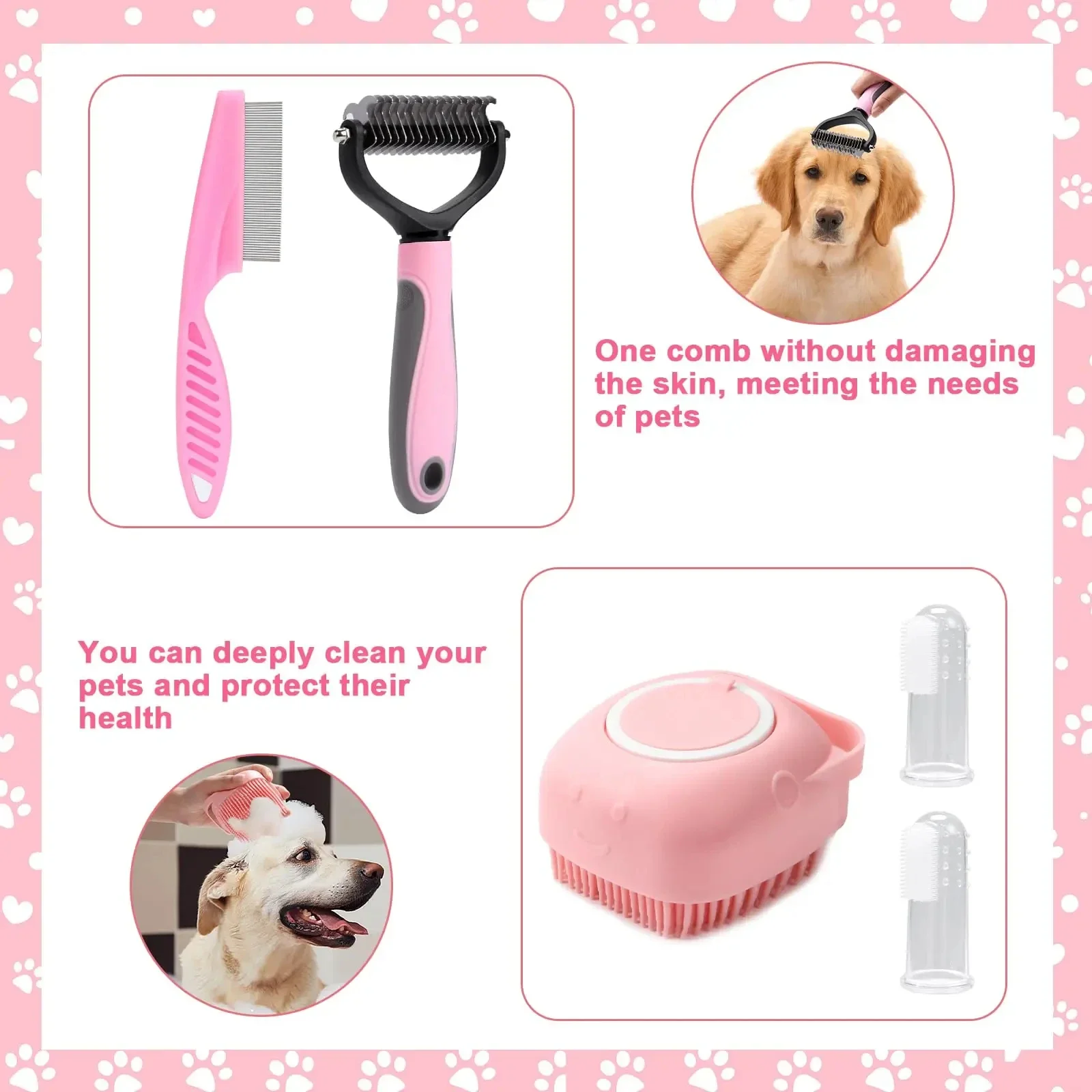 8pcs Dog Grooming Tools, With Pet Nail Clippers And File, Flea Comb, Pet Shampoo Bath Brush, Pet  Brush, Silicone Toothbrush