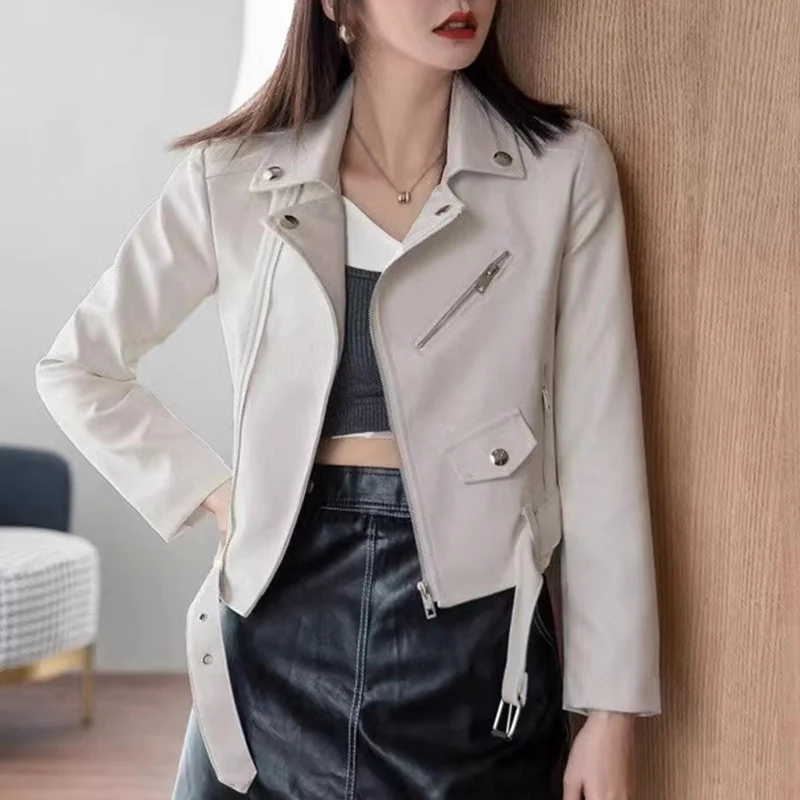 Damska kurtka motocyklowa z PU skóry, zapinana na zamek, krótka, w stylu vintage, odzież uliczna, kurtka motocyklowa, odzież wierzchnia