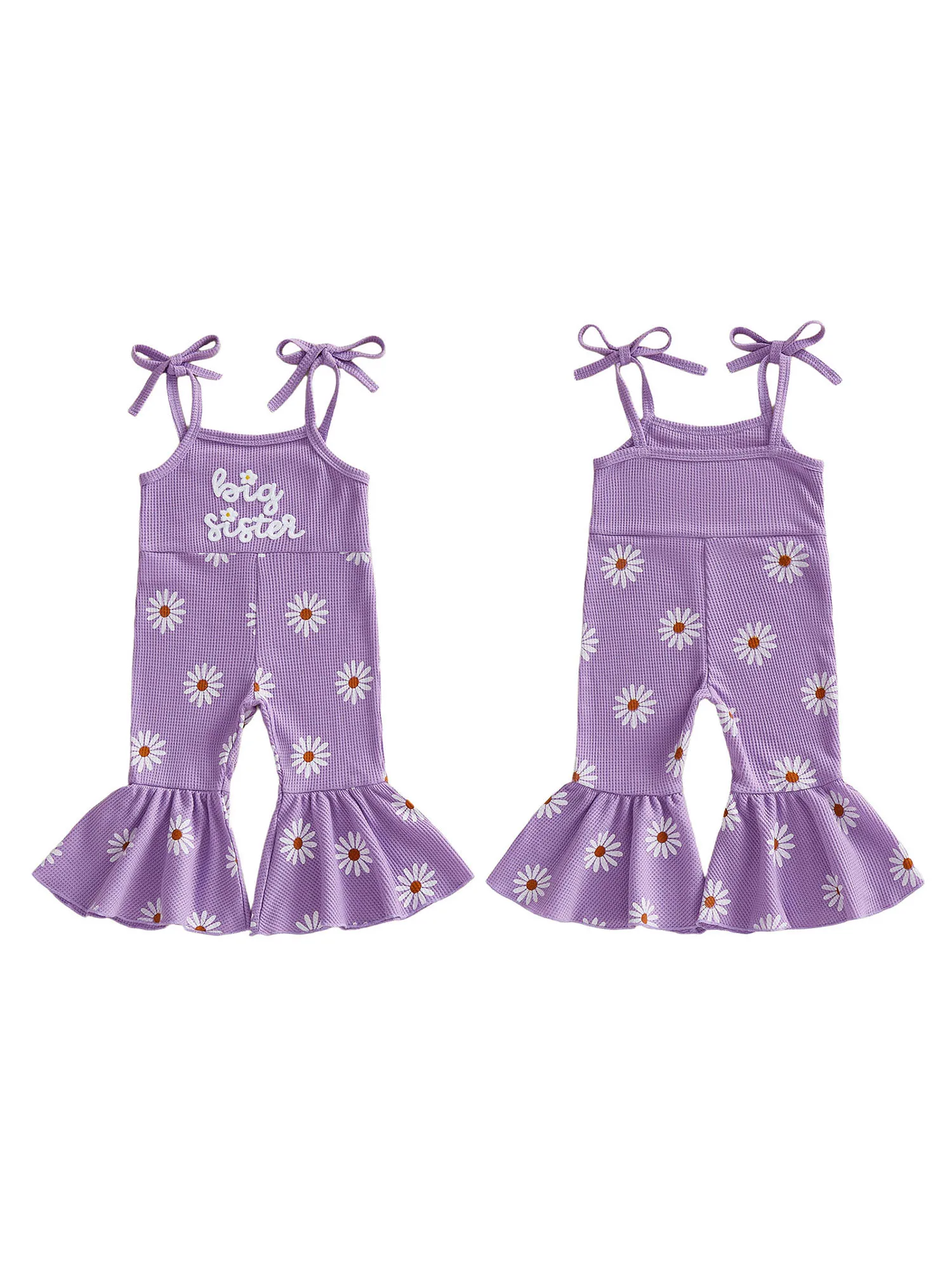 

Очаровательные джинсовые комбинезоны для маленьких девочек с милой цветочной вышивкой, квадратным вырезом без рукавов и стильными расклешенными брюками —