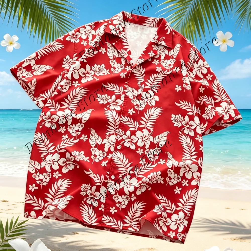 Men'S Accessories Clothing - Vintage-Hawaiihemd für Herren mit rotem Hibiskusblatt-Print,
