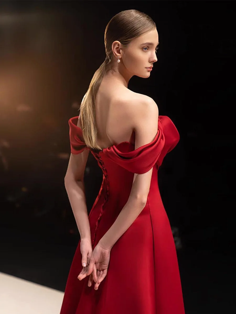 Vestido de noche rojo con escote en forma de corazón, ropa de fiesta con hombros descubiertos, línea A, con cordones, abendkleid, 2024