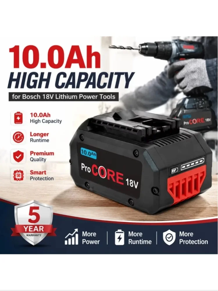 21700 Zellen 18V 10,0Ah Lithium-Akku-Pack Ersatzteile Kompatibel mit Bosch ProCORE Akku-Elektrowerkzeugen BAT609 BAT618 GBA18V8 Wiederaufladbarer Akku Schraubendreher-Akku