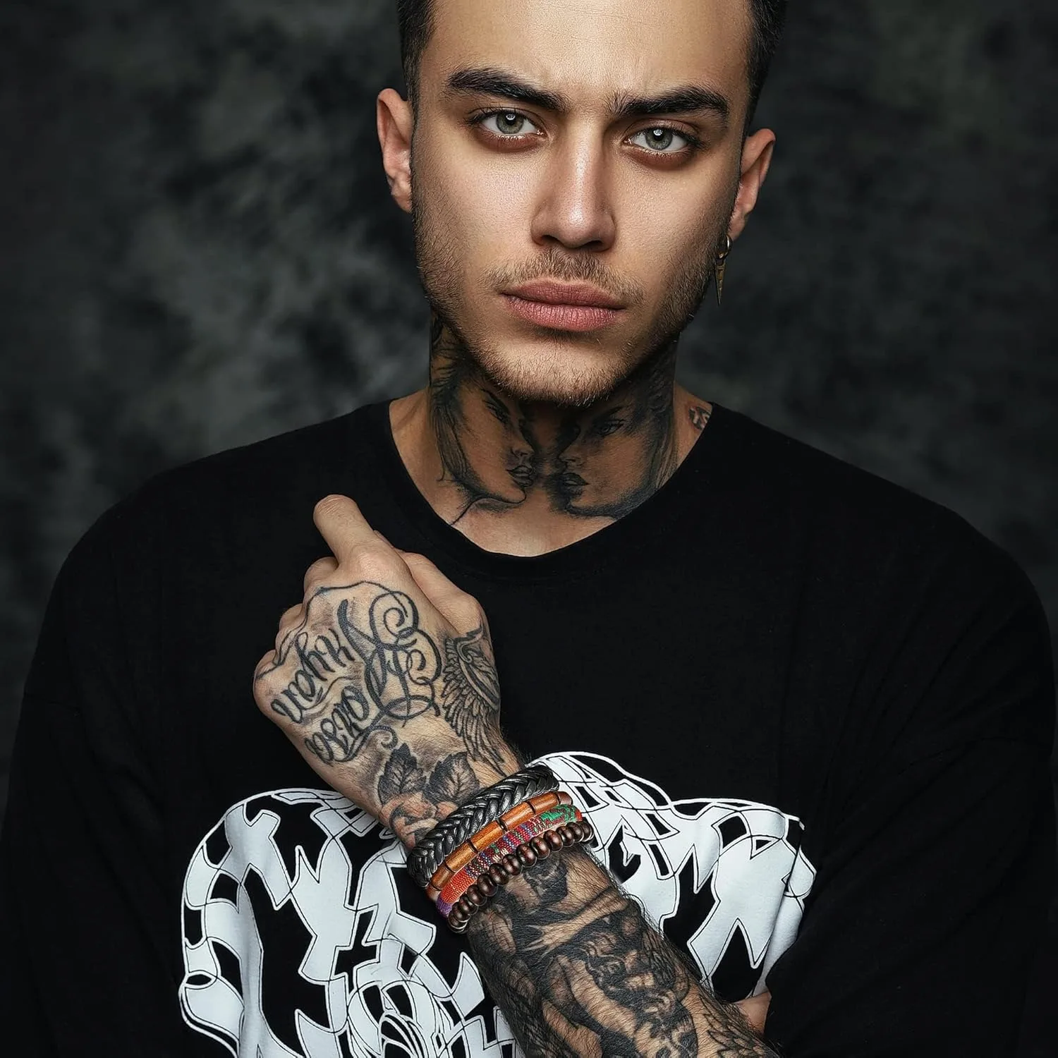 31 قطعة أساور جلدية مضفرة للرجال النساء الخرز الخشبي كول القنب القبلية الأساور الكفة الشرير أساور متعددة الطبقات #6