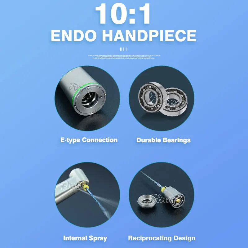 Dental Reciprocating Endo Handpiece Fiber Optic 10:1 Reduction Endodontic Contra Angle for Engine File Root Canal Treatment