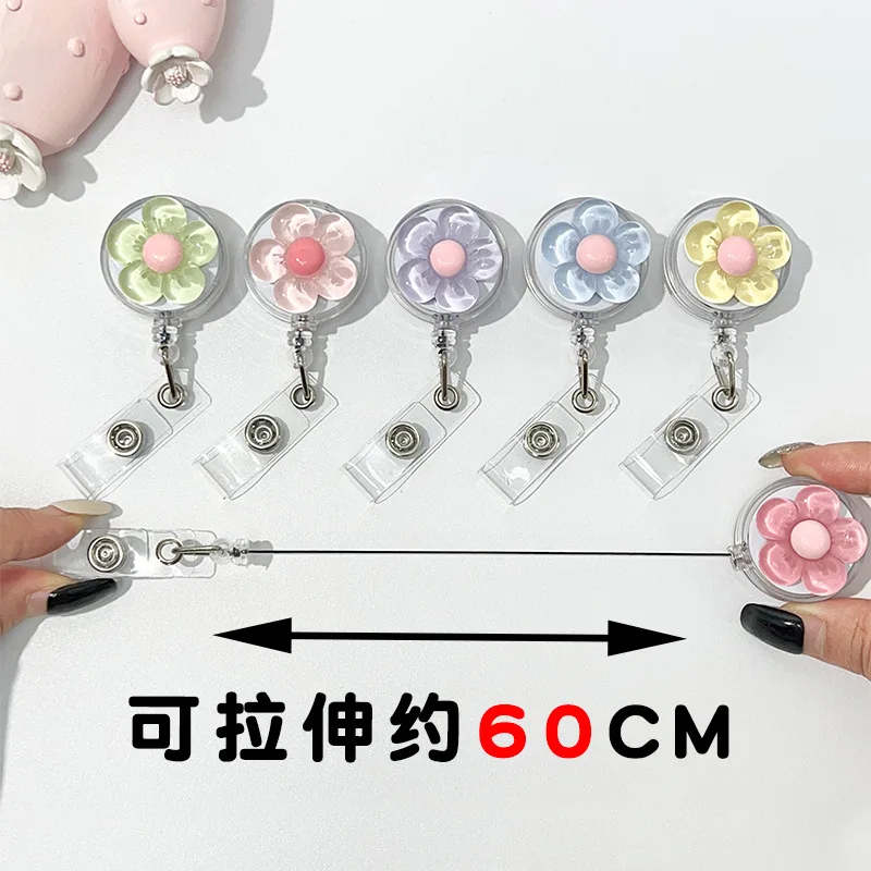 Clear Transparent Flower Retractable Badge Holders For Doctor Nurse Worker Student Name Id Card Holder Keychains Lanyard