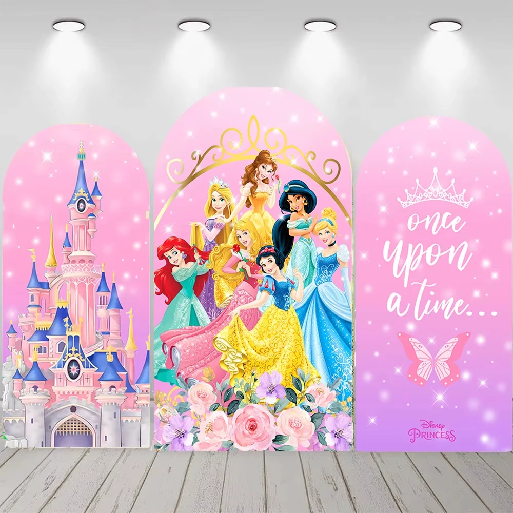 

Disney Princess Arch Backdrop Cover Pink Castle Snow White Girls Birthday Party Baby Shower Photography Background Decorate Prop