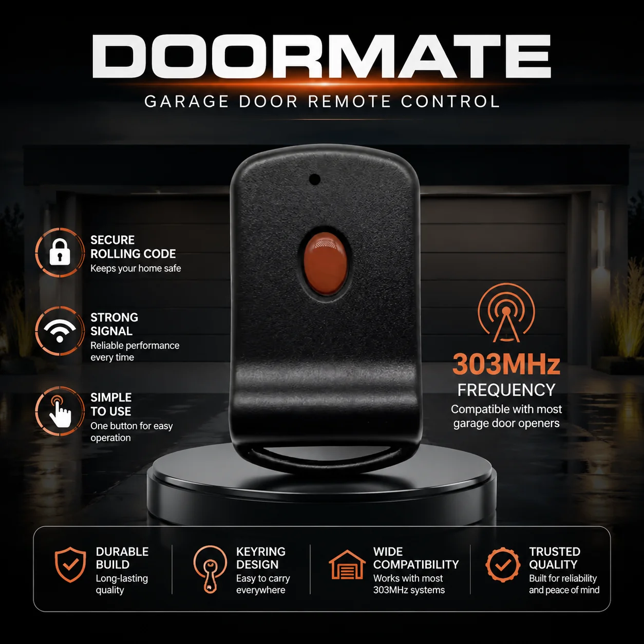 1 Button 303.00 MHZ Garage Door Remote Key For Doormate 700T TRG300/306 TR300 TRV300/303 TRG107 TiltAMatic