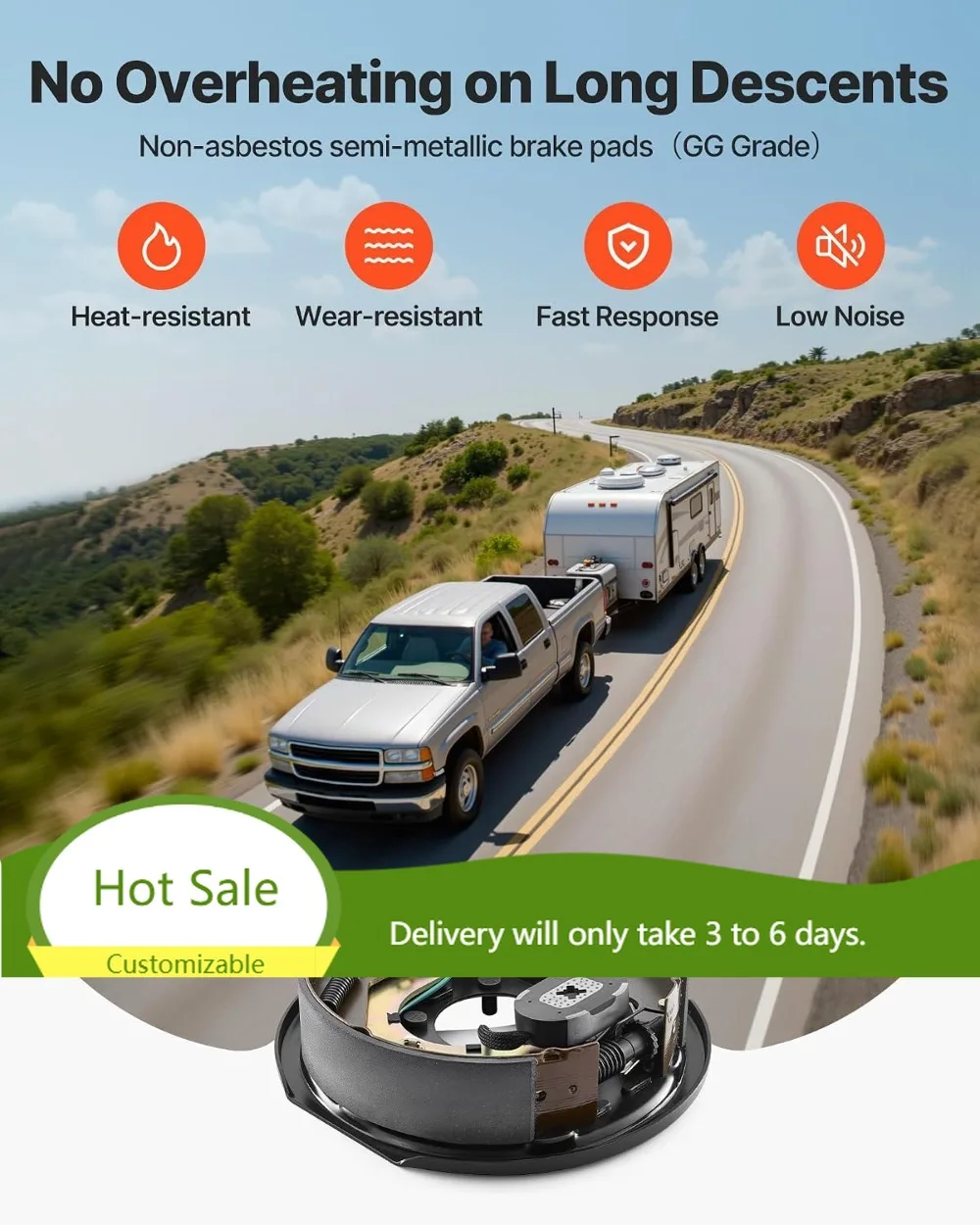 10x2-1/4in Electric Trailer Brake Kit, Self-Adjusting, 3500lbs, Pair