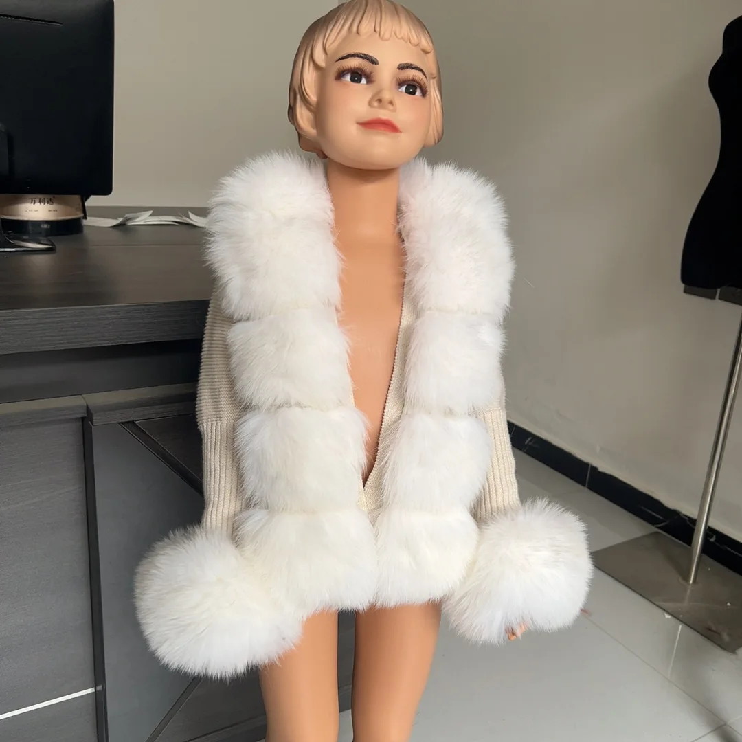 HUA QIU MEI SI Children\'s natural fox fur cardigan and raccoon fur cardigan autumn and winter children\'s fur jacket