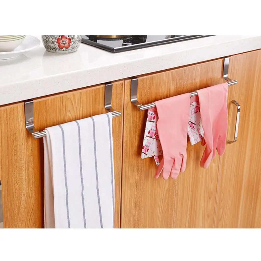 2x Towel Rack Bar Support Kitchen Over The Door Cabinet Storage Hanger Hook S