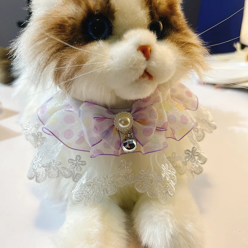Cute Lace Bowknot Bell Collar for Cat Dog Neckerchief String Bib Necklace Kitten Puppy Necktie Neck Strap Scarf Accessory