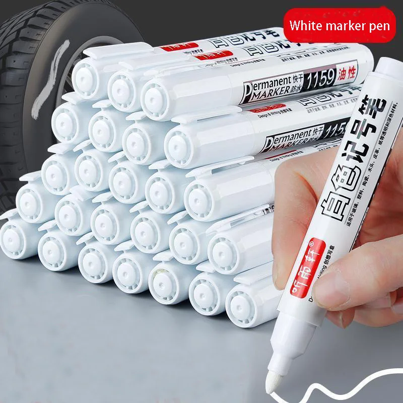 3Pcs White Marker Pen Alcohol Paint Oily Waterproof Tire Painting Graffiti Pens Permanent Gel Pen for Fabric Wood Leather Marker