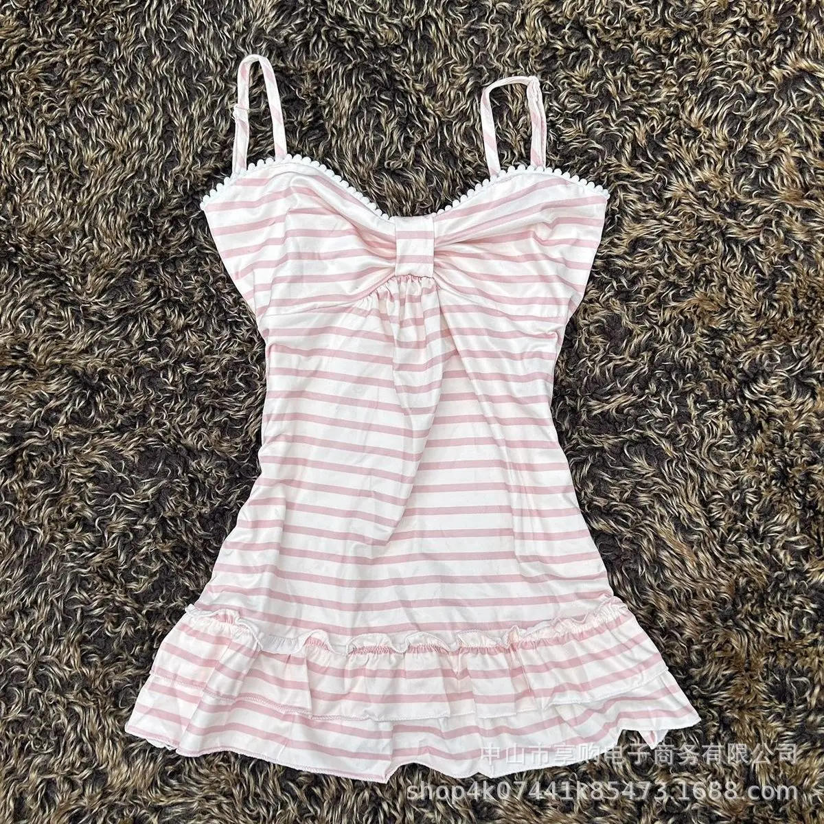 Summer Fresh and Sweet Girly Hot Girl Style Pink and White Striped Bow-Decorated Slim-Fit Women's Camisole Top  Y2K Fashion