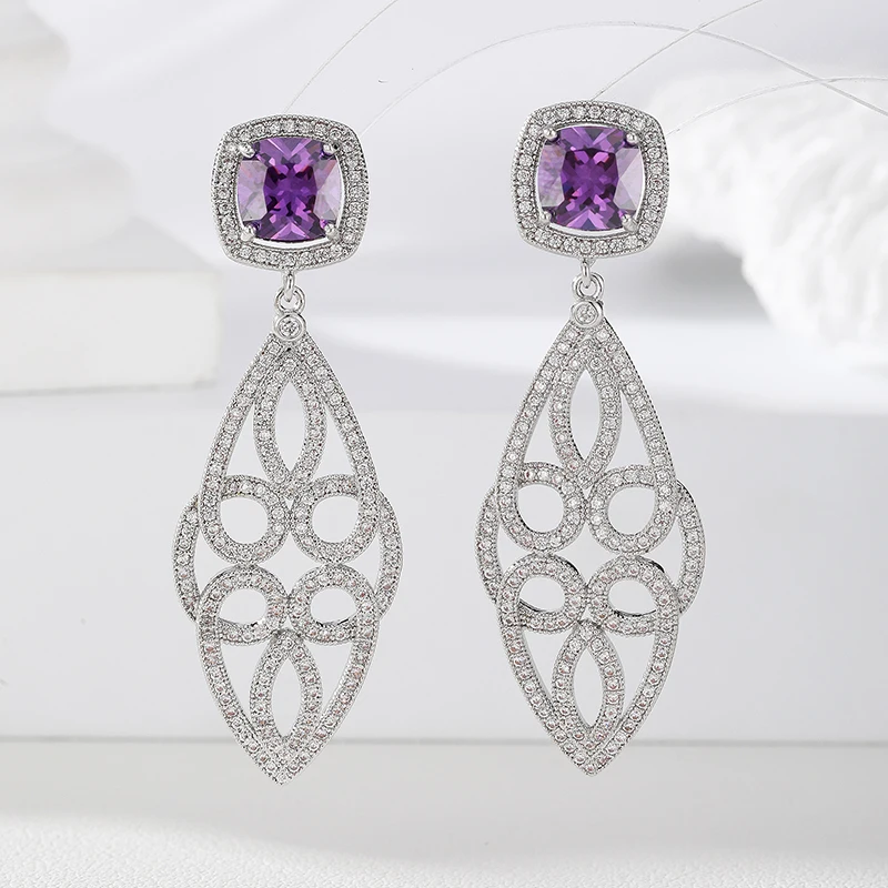 

SENYU Fashion Hollow Simple Flower Pattern Design Cubic Zirconia Drop Earrings High Quality Women Jewelry Elegant Bride Earrings