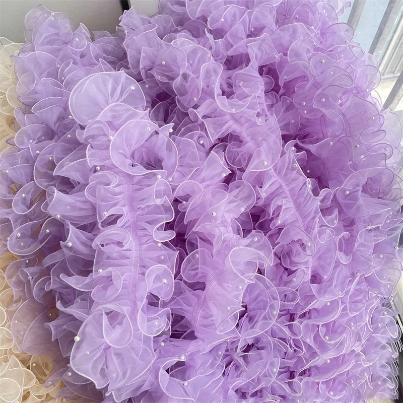 1Yard Flower Lace Pearl Fabric Edge Gauze Diy Crafting Supply 11CM Wide