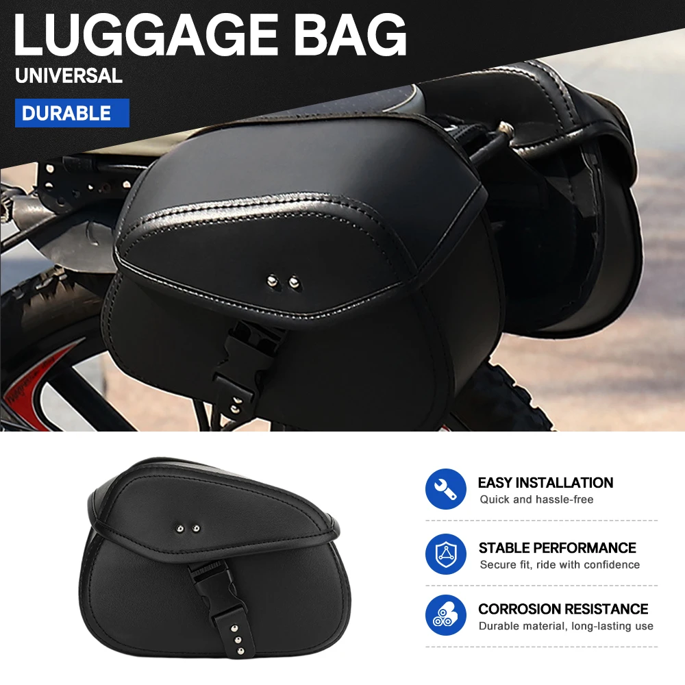 Universal  Motorcycle Pannier Bags Waterproof PU Heavy Duty Large Capacity Outdoor Travel Bag Motor Tail Trunk Rack Bag