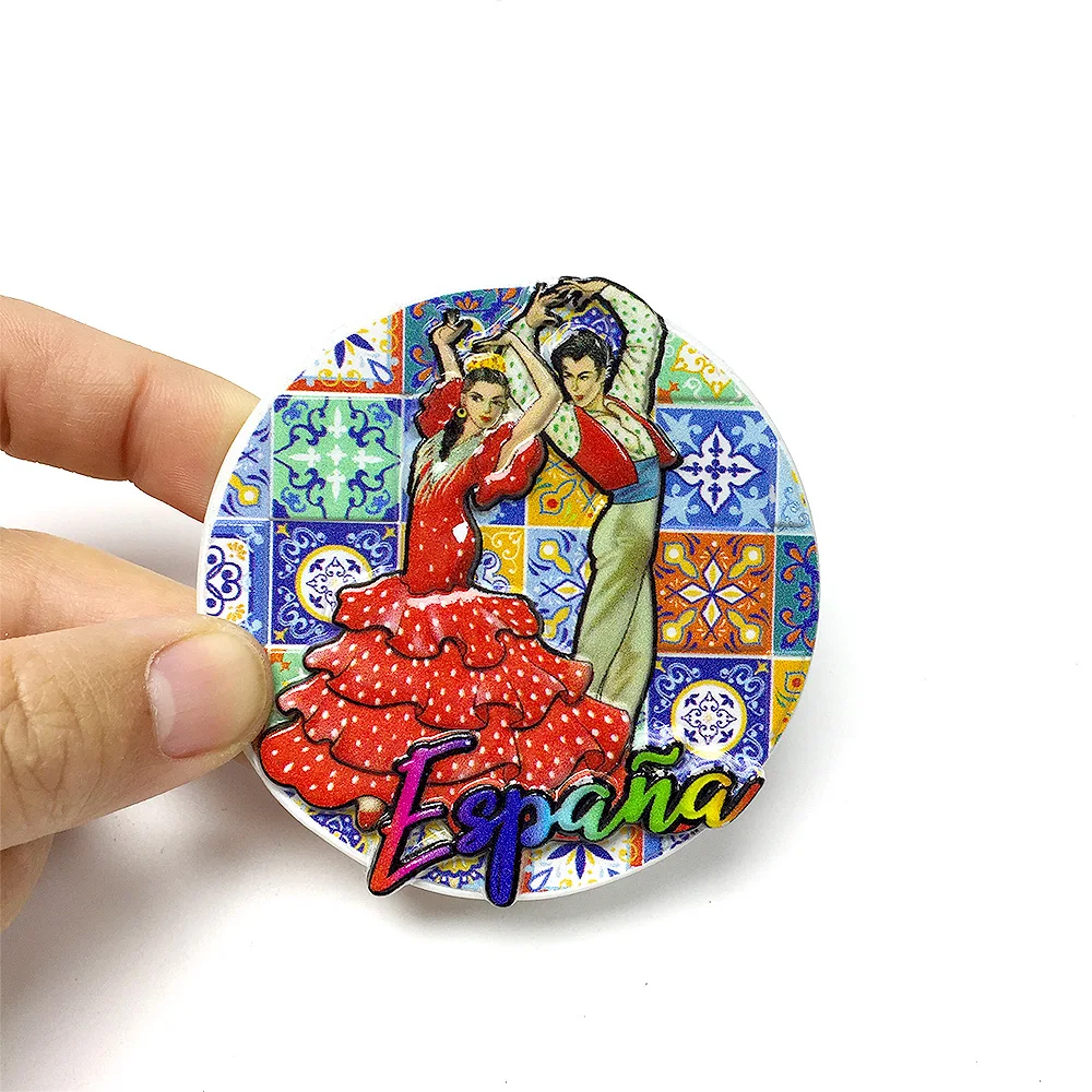 

Spain Theme 3D Resin Refrigerator Magnet, Features Flamenco Dancers and Traditional Tile Patterns