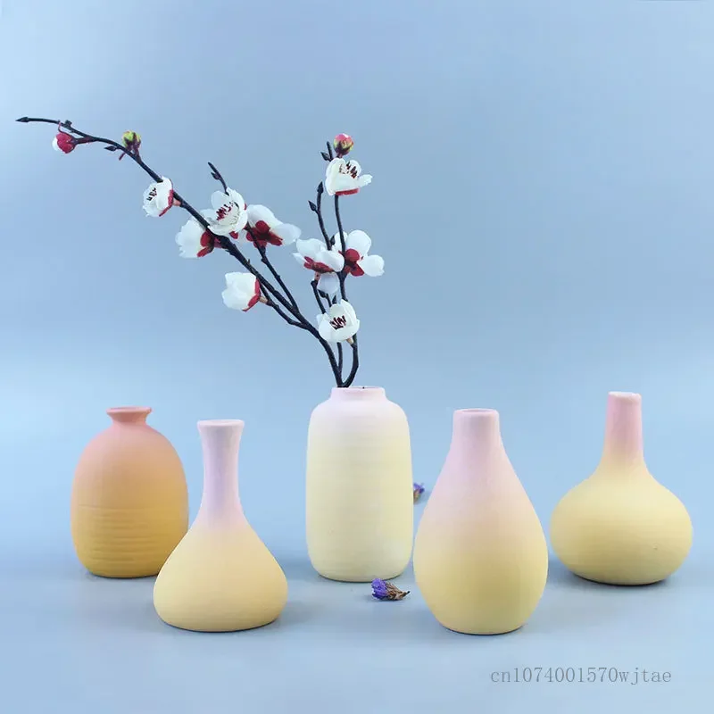 Nordic Modern Spray Painting Gradient Ceramic Vase Dry Flowers Living Room, Bedroom, Dining Room Decoration, Frosted Small Vases