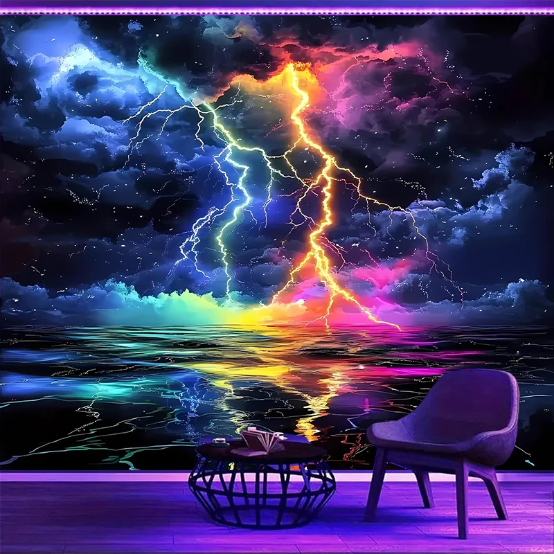 1PC Rainbow Lightning Art Print Backdrop Banner, Bedroom Living Room Photo Background, Polyester, Home Decor, Wall Art