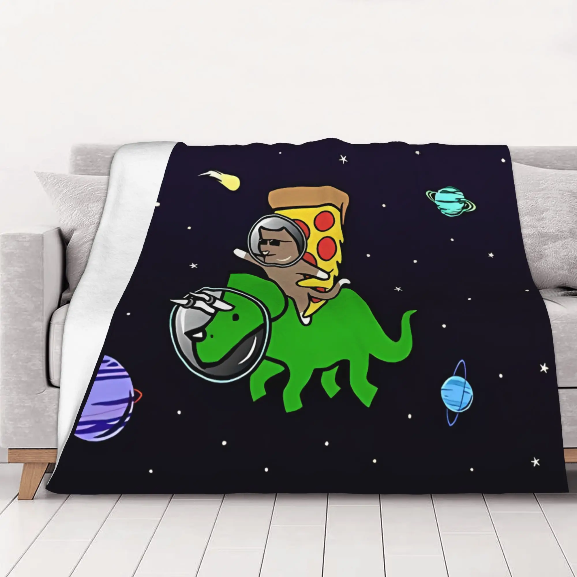 1PC home Cute Room Decor Classic Blanket Throw Blanket Eye Cat On Dinosaur On Pizza Novelty Warm Blanket All Season