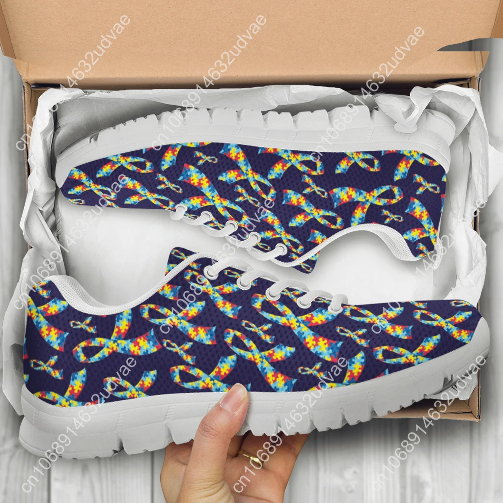 World Autism Awareness Day Design Luxury Brand Sneakers Ribbon Print Lace Up Comfortable Summer Casual Shoes