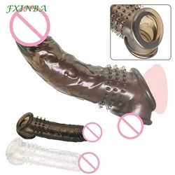 FXINBA New 21cm Thorns Realistic Penis Sleeve Extender Large Reusable Penis Condom Delay Extension Sex Toy for Men Cock Enlarger