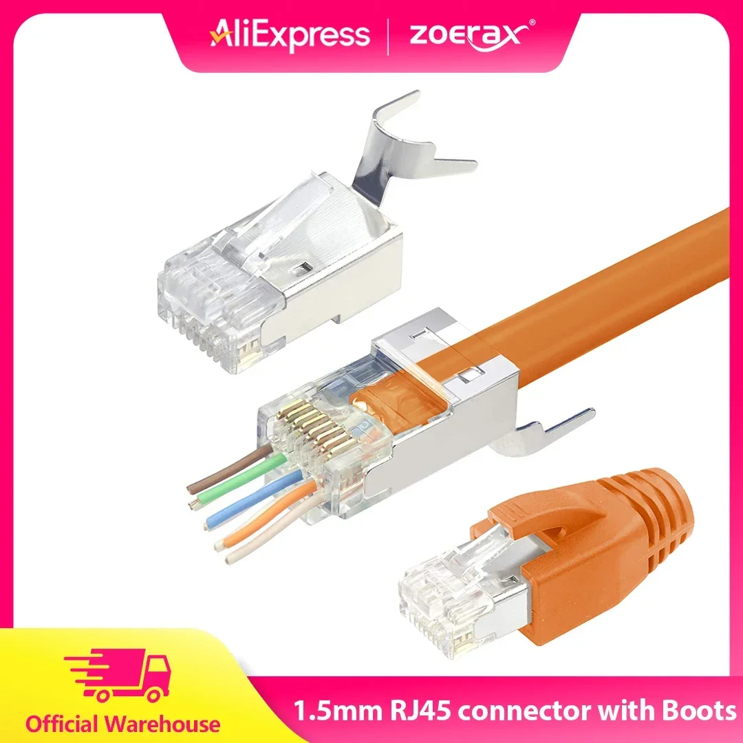 

ZoeRax 50 шт. Cat7 Cat6A RJ45 экранированный сквозной разъем 50 мкг позолоченный модульный штекер с ботинками для снятия натяжения