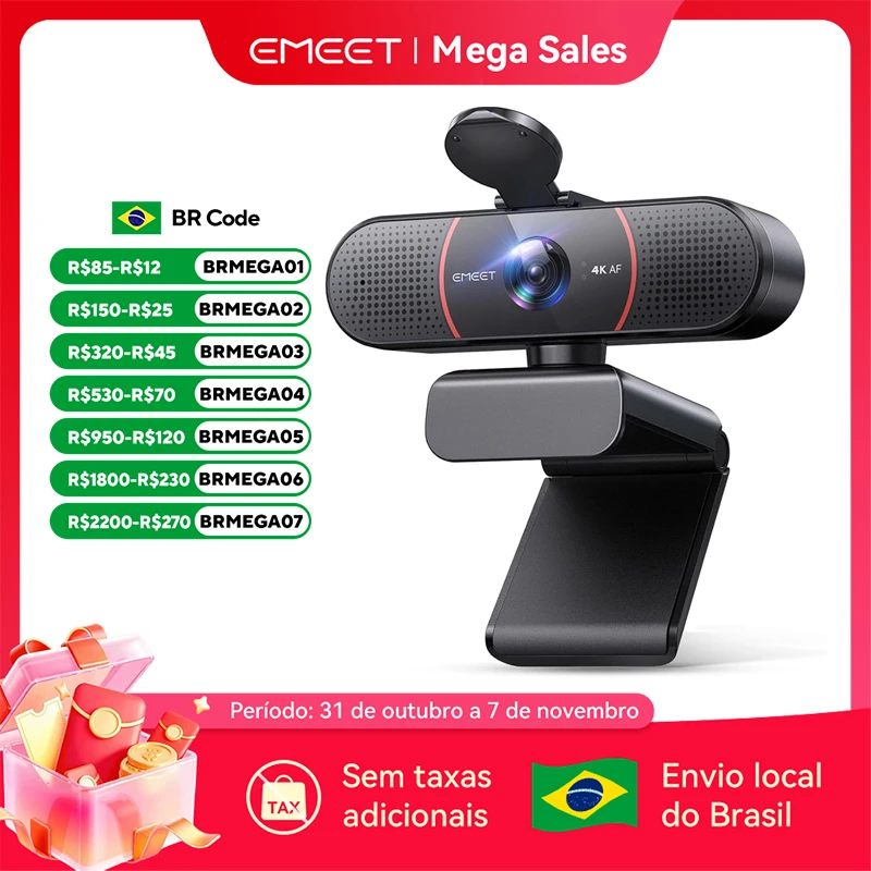 Webcam 4K Streaming camra Web EMEET USB Autofocus Mini camra d'ordinateur avec Microphones pour Zoom/tlphones/OBS/PC/Mac/ordinateur portable