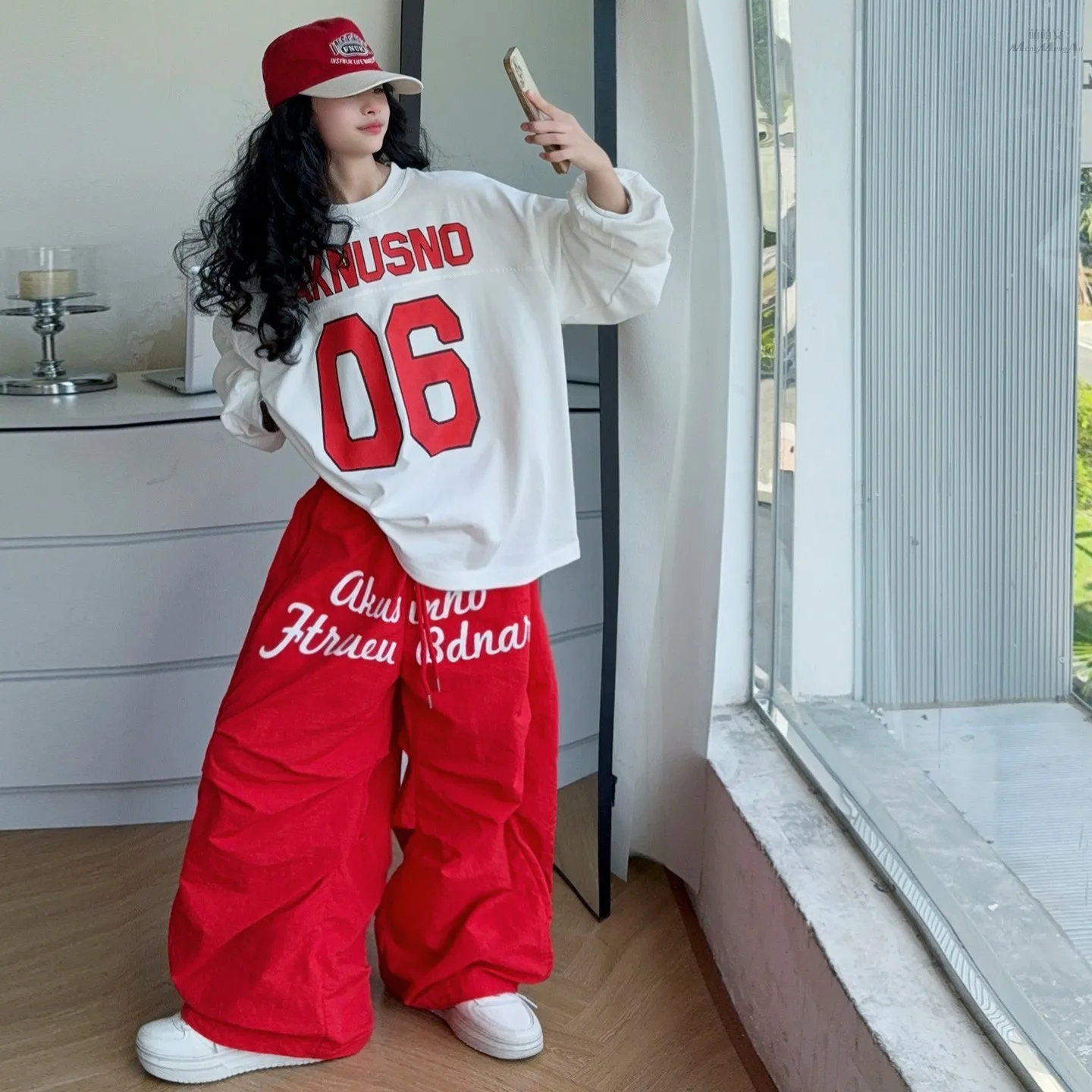 teen girl Hip hop jazz Street Dance Cool paratrooper trousers clothes kid Loose Letter Hoodie Wide Leg cargo pants child outfits
