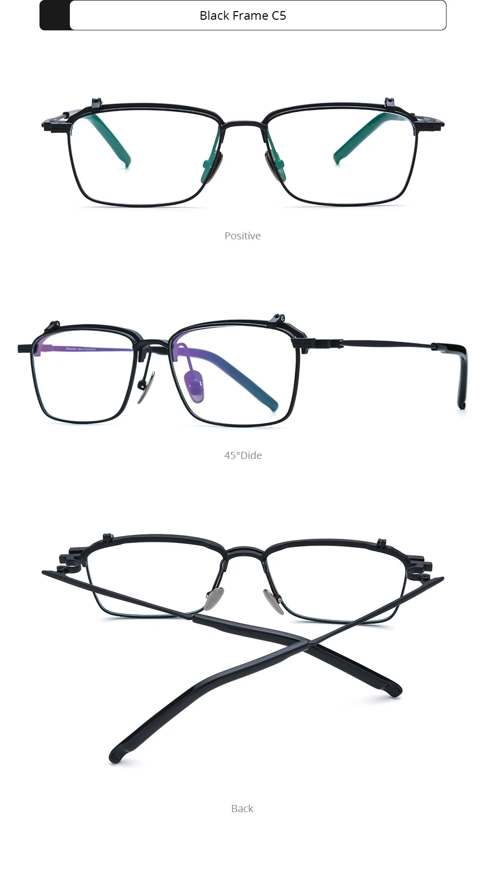 FONEX Titanium Glasses Frame Men Brand Design Flip Square Eyeglasses Frame Flip-up High Quality Japanese Ultralight Eyewear 401T